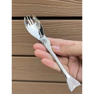 汤匙和叉子304不锈钢进食勺进食面叉儿童餐叉甜品叉水果叉创意鱼