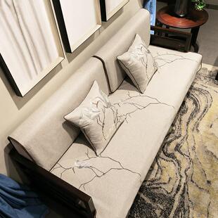 新中式沙发垫防滑沙发巾通用实木坐垫四季123组合实木沙发定制