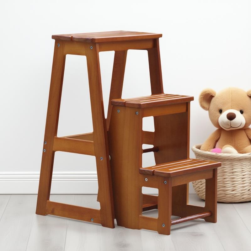 实木三步梯老人楼梯凳木制梯凳折叠两用梯子创意家用登高凳梯椅