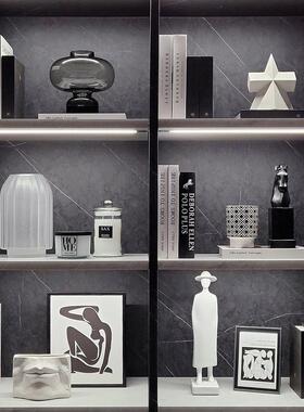 现代样板间软装饰品客厅书架轻奢家居摆件挂画杯蜡相架组合ZH2619