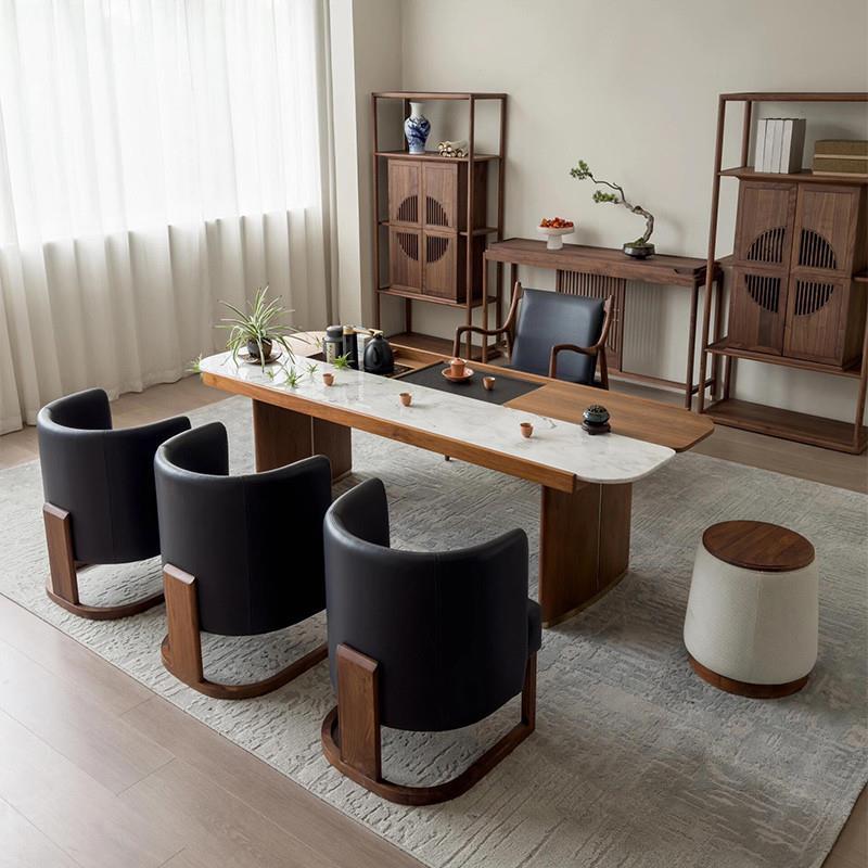 新中式实木茶桌烧水壶一体嵌入式2025新款高端北美黑胡桃木泡茶台