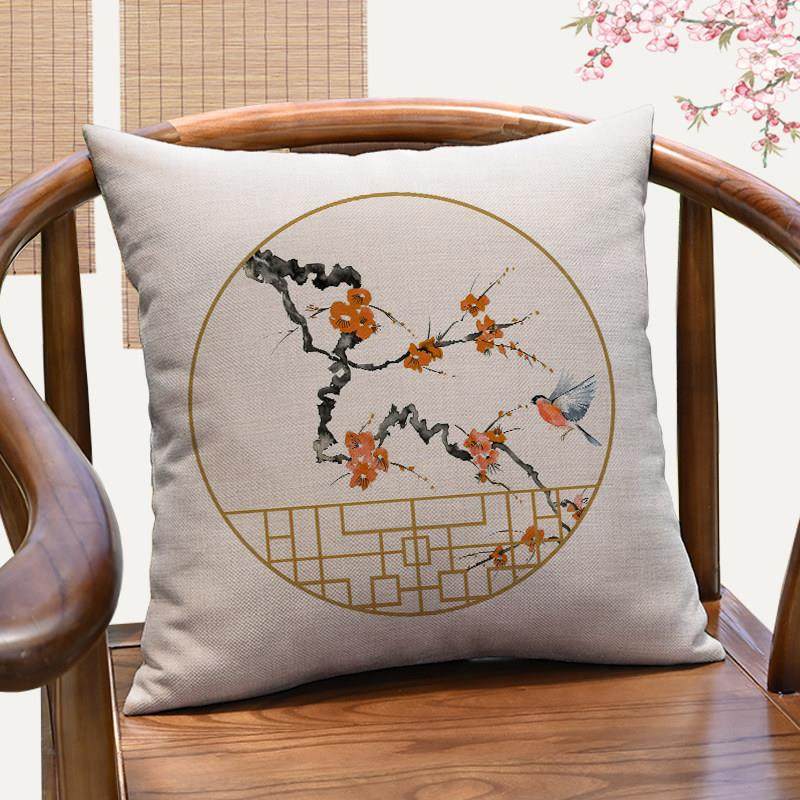 新中式水墨花鸟靠垫中国风茶楼办公室茶室圈椅腰枕客厅沙发抱枕,居家布艺,靠垫/抱枕,淘宝优惠券,粉丝福利购,淘宝优惠卷