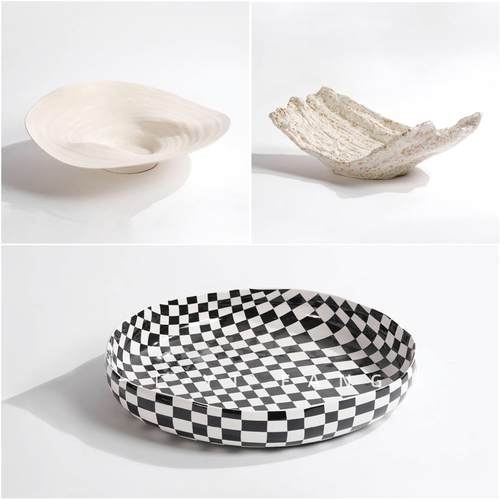 一匚轻奢棋盘格陶瓷果盘样板售楼处客厅茶几厨房餐厅收纳托盘摆件