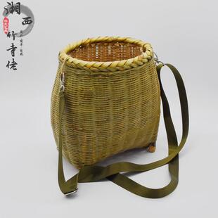 手工精编鱼篓采摘茶叶篓大竹篮全青皮泥鳅竹编水果筐精品舞蹈道具