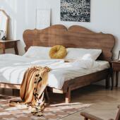 物应蝴蝶实木床1.8米1.5米双人床黑胡桃木大床北欧实木主卧家俱