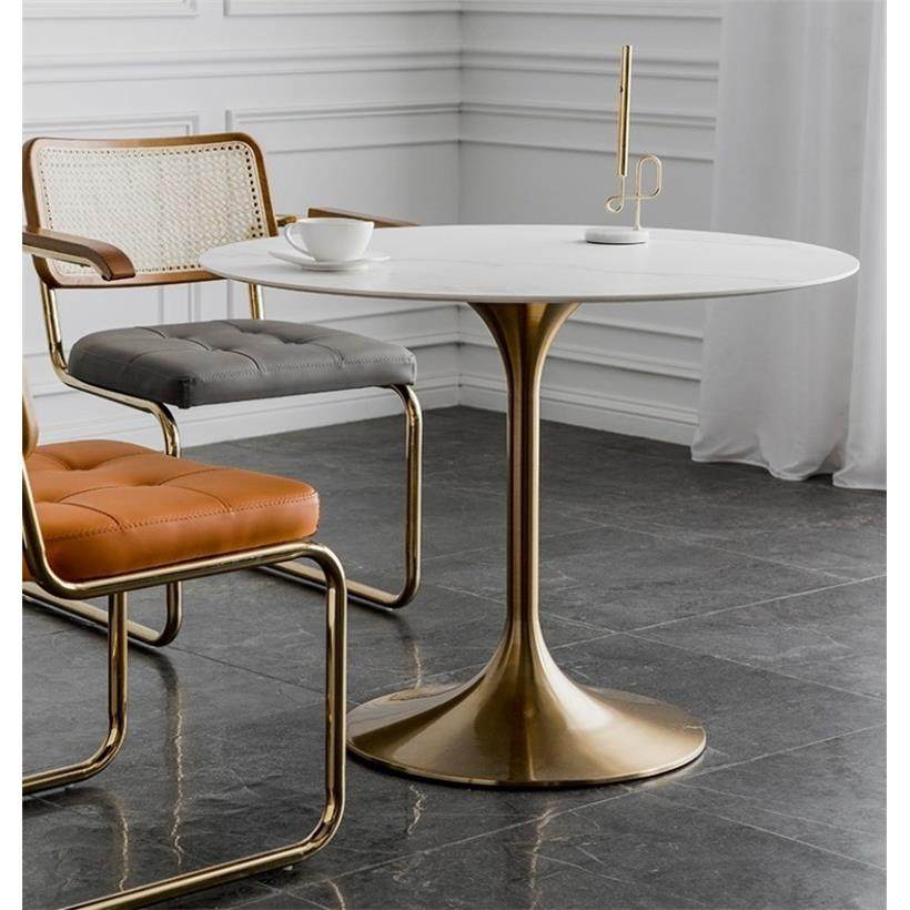 北欧简约轻奢大理石家用餐桌餐厅桌椅组合郁金香圆桌岩板桌子