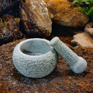 捣药研磨罐天然捣蒜压蒜石头子器器家用石臼 石臼摆件手工茶艺老式