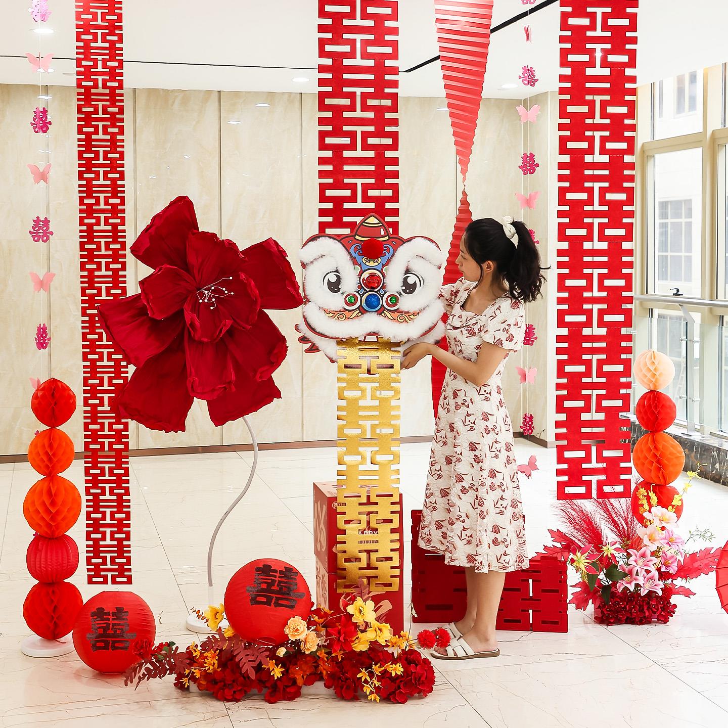 结婚装饰2025醒狮婚房布置套装拍照区男女方客厅卧室新房婚礼拉花