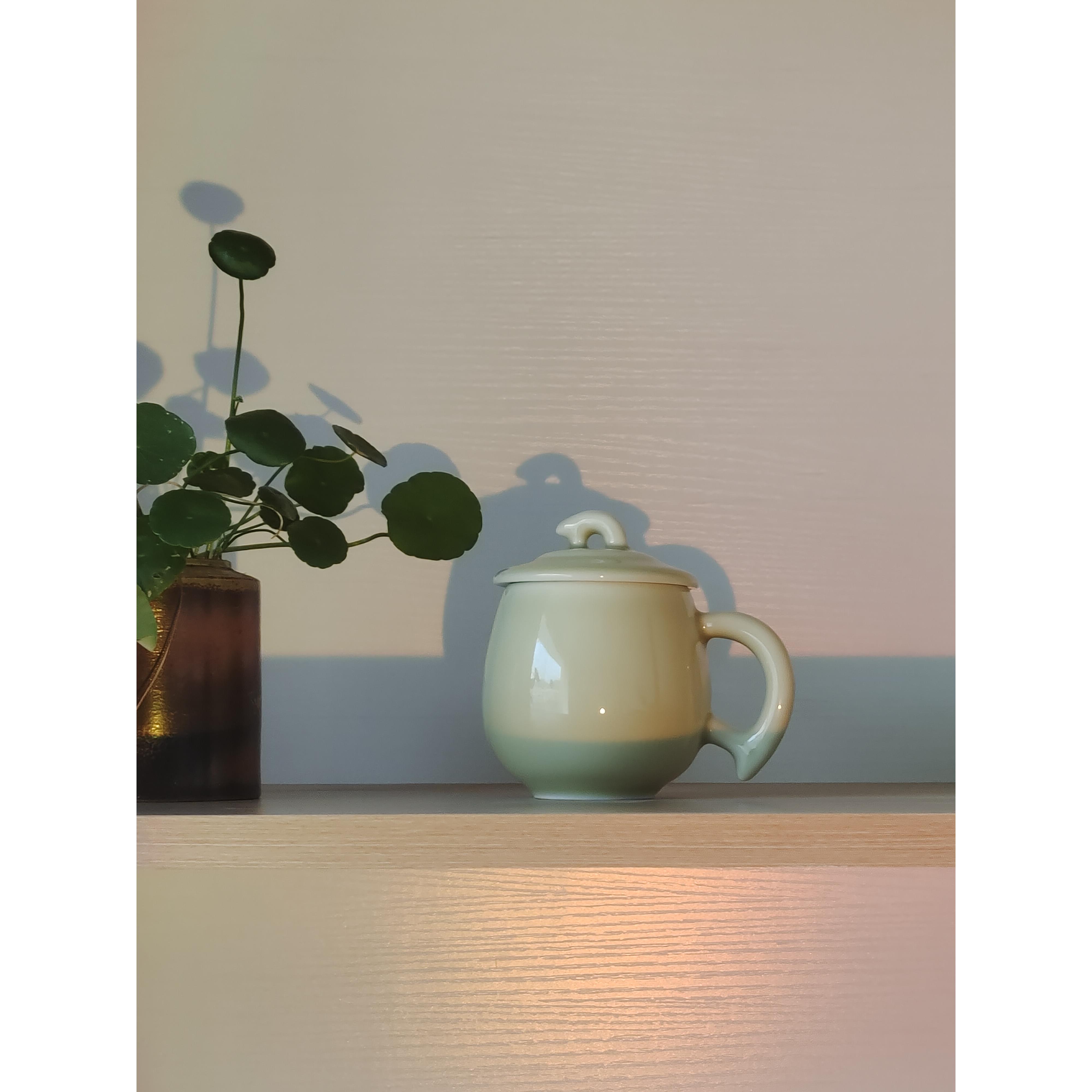 【婺州窑】唐衣杯主人杯水杯主人杯喝茶黄釉带把带盖简约淡雅礼盒