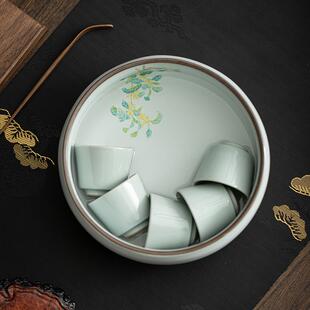 复古汝窑茶洗功夫茶具大号茶渣缸家用陶瓷茶具盆水洗水盂茶具配件