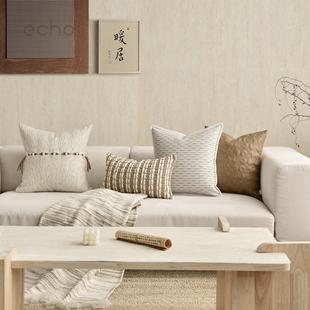 简约原木侘寂风民宿米色样板间手工编织方抱枕沙发床上腰枕靠垫套