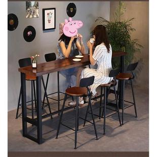 酒吧实木靠墙吧台桌窄桌子吧台桌椅组合复古小吧台桌家用 新款