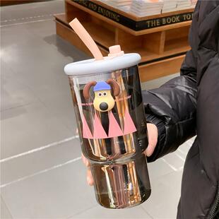 简约创意家用杯子 大容量玻璃杯女高颜值耐高温带盖水杯男2024新款