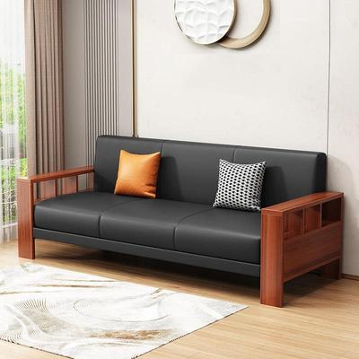 新中式实木扶手沙发客厅大坪数现代简约布艺商务接待休息区可折叠