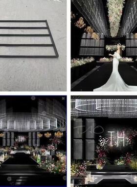 婚庆水晶断层铁艺方形架子酒店婚庆吊顶黑色带水晶孔架舞台礼堂用