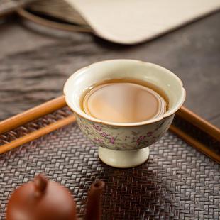 米黄汝窑品茗杯家用功夫茶杯高档个人专用主人杯陶瓷茶盏单杯茶具