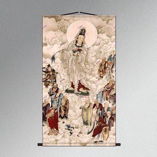 韦驮菩萨十八罗汉画像观音菩萨普甘露图绢布卷轴挂画丝绸装饰画