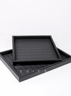 空合简约黑色皮革托盘收纳盘 样板间客厅餐厅轻奢皮质置物盘摆件