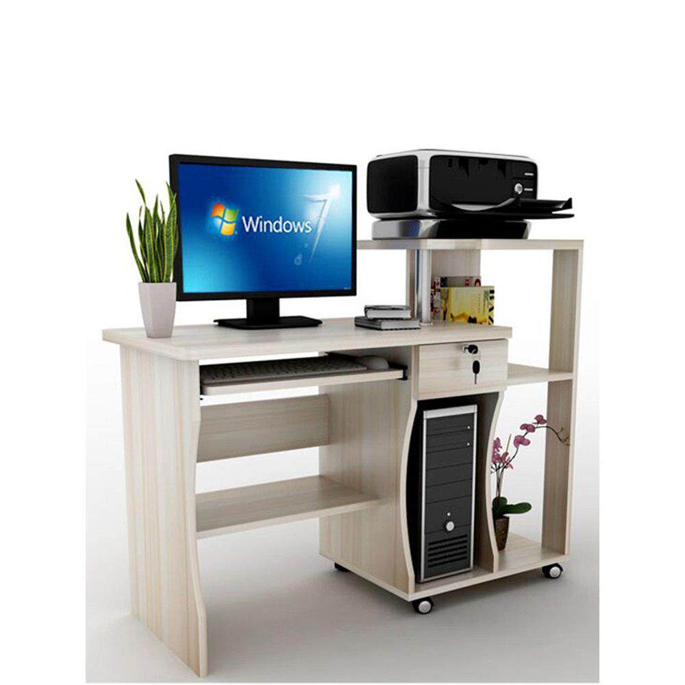 电脑打印机一体桌多功能家用电脑台式桌带置物架书架办公桌学习桌
