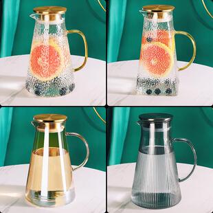 锤纹冷水壶冷水壶家用玻璃水壶耐高温大容量茶壶冷水壶凉水杯套装
