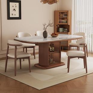 实木长方形高端大理石餐桌椅组合超晶石储物家用微晶石吃饭桌子