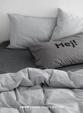 Zwow禁欲风格冷风格斯堪的纳维亚色织立体泡泡纱条纹棉灰色和白色