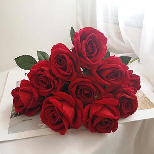 彷真花红色玫瑰花假花干花客厅卧室装饰花单支家居摆件塑料婚庆花