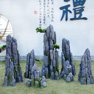 仿真斧劈石假山大型玻璃钢落地摆件庭院造景布置别墅小院装饰组合
