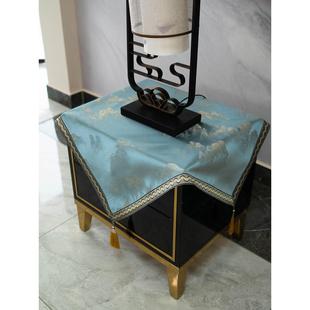 桌布轻奢高级感盖布小圆方桌中式灰蓝色防尘布保险柜罩床头柜盖巾