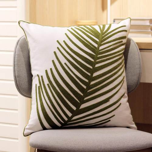ins北欧简约清新靠垫 绣花热带植物绿色芭蕉叶家居客厅沙发棉抱枕