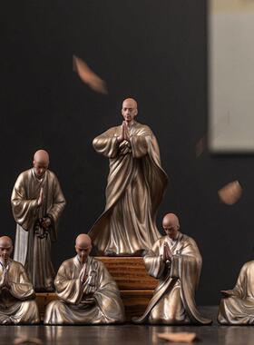 中式禅意紫砂小和尚创意摆件家居茶室茶道茶台桌面茶宠茶空间设计