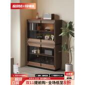 实木书柜黑胡桃收纳柜防尘玻璃酒柜自由组合书架手办展示柜储物柜