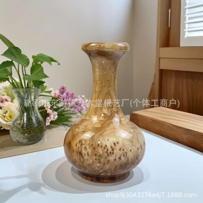 {活动价}中式美观送礼香杉木工艺品插花瓶木质摆件根雕装饰花瓶手