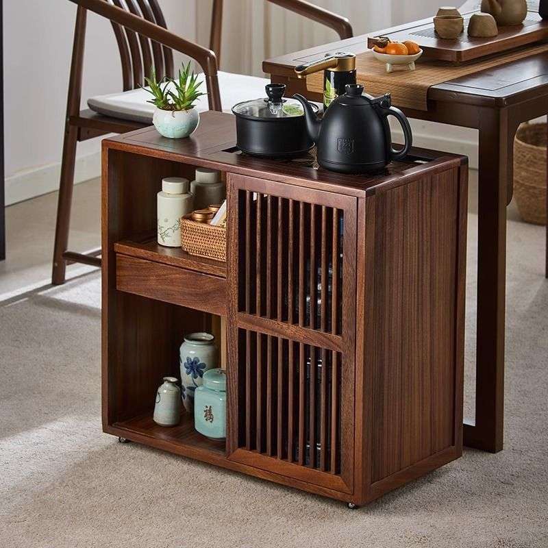 {活动价}移动胡桃木家用茶水实木茶台茶车茶桌水壶柜带一体茶几轮