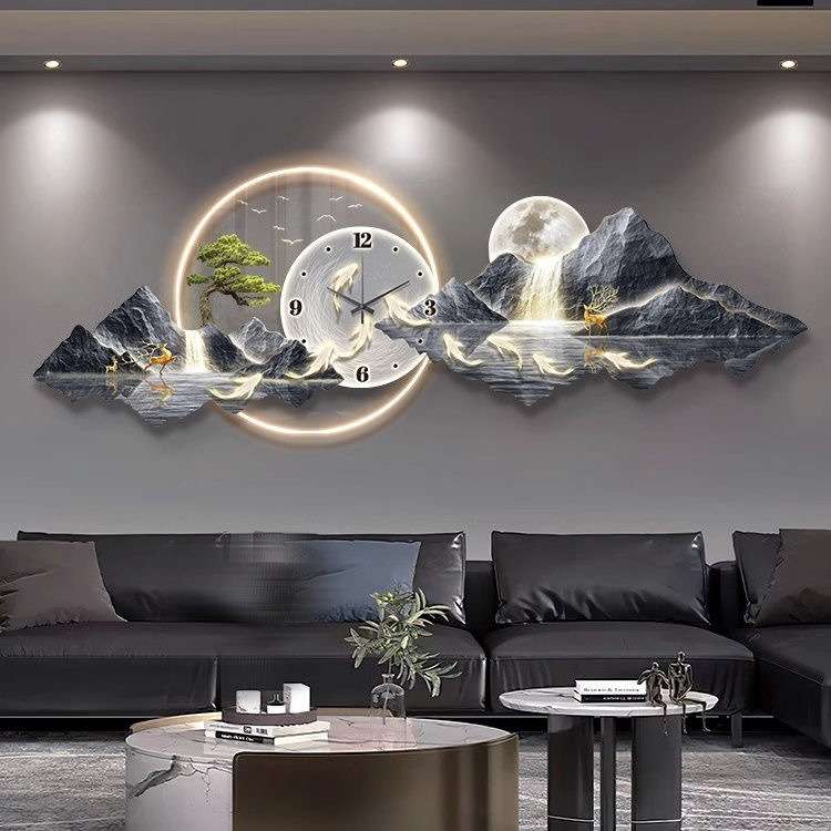 {活动价}带钟表挂墙客厅装饰画简约现代沙发背景墙挂画壁灯画轻奢