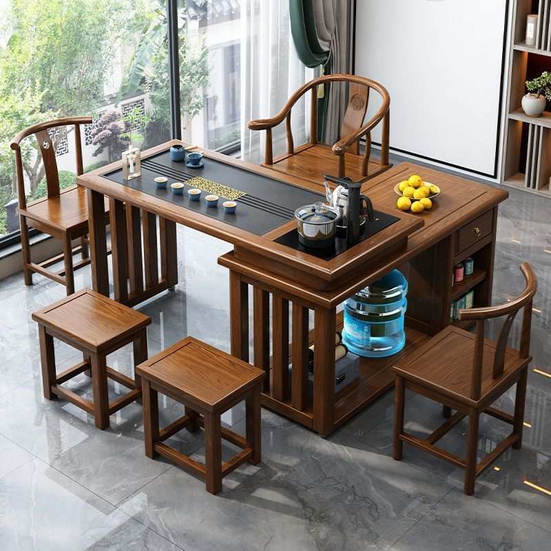 {活动价}家用公司用老板总裁茶桌子旋转泡茶台移动实木茶桌茶台小