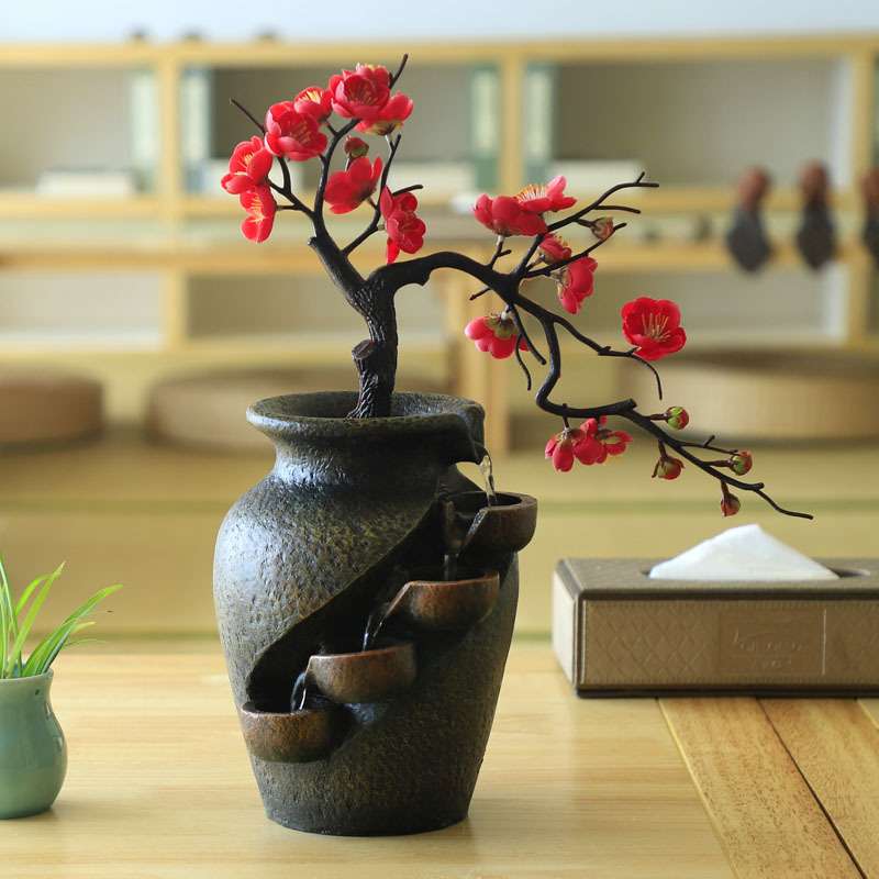 {活动价}创意摆件仿真花瓶厂家直销假山流水喷泉现代盆景树脂工艺