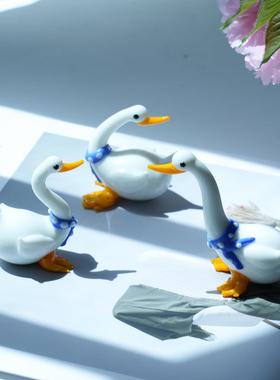 纯手工琉璃可爱大白鹅桌面摆件白天鹅生日祝福礼物家居书桌装饰品