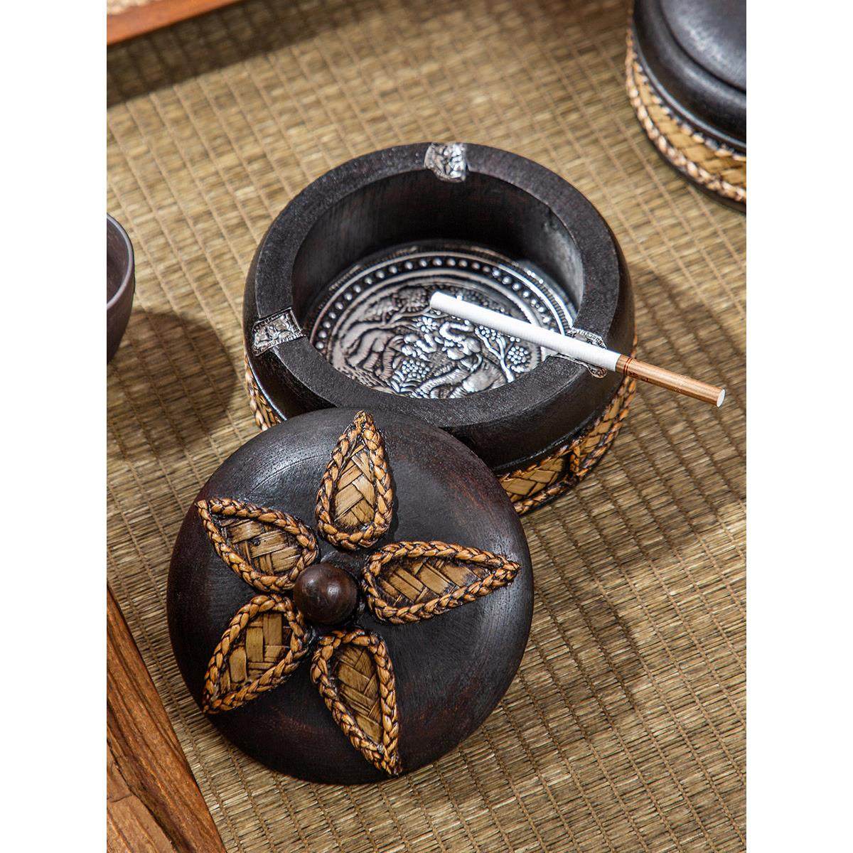 带盖实木质烟灰缸新中式复古家用客厅办公室茶桌禅意摆件创意烟缸,家居饰品,装饰烟灰缸,淘宝优惠券,粉丝福利购,淘宝优惠卷