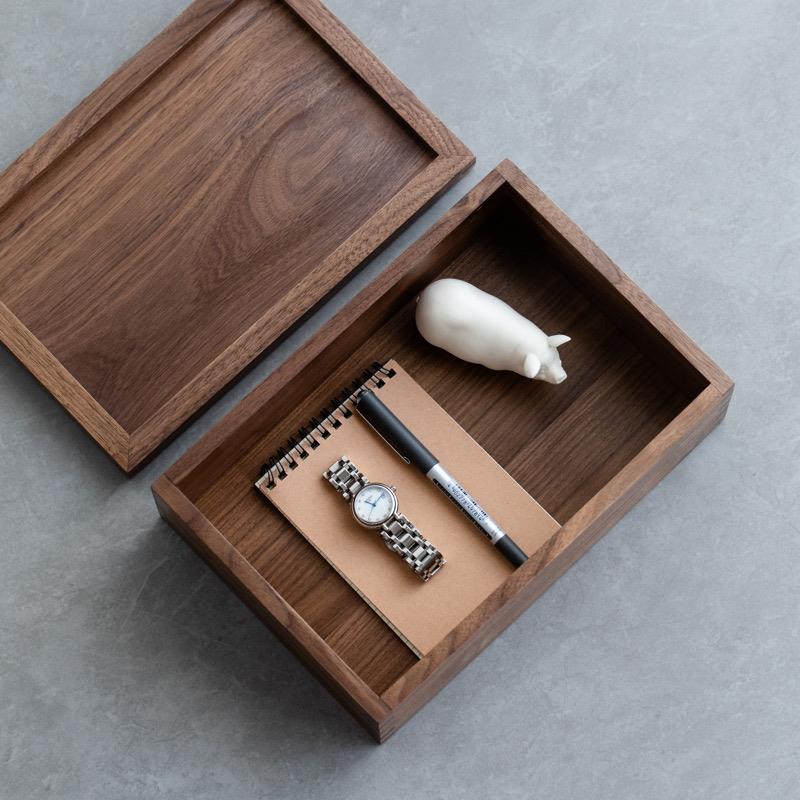 黑胡桃木全实木带盖储物盒桌面收纳盒榫卯结构糖果盒杂物收纳木盒