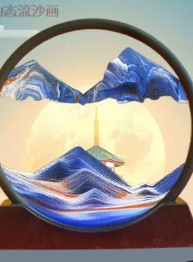 圆形玻璃3D山水流沙画新款工艺礼品摆饰沙漏乔迁开业创意礼品摆件