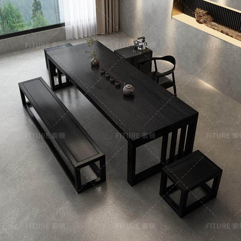 黑色侘寂风实木桌椅组合碳化简约大板茶台茶几家用办公室阳台茶桌,住宅家具,家用茶台/茶桌,淘宝优惠券,粉丝福利购,淘宝优惠卷