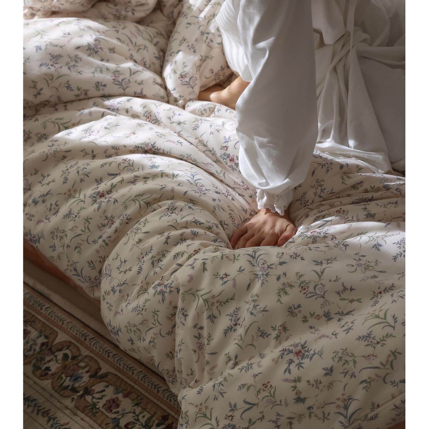 糯叽叽 法式覆古小碎花针织棉床笠三四件套A类天竺棉单人裸睡床单