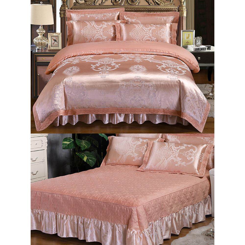 豪华高端床裙四件套欧式致敬锻造提花绗缝加厚床罩式婚礼床上用品