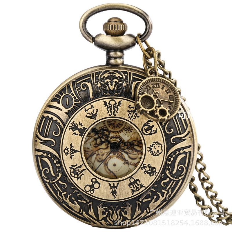 外贸新款热卖大怀表 多款复古齿轮图案怀表+齿轮罗马挂牌