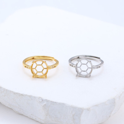 S925戒指空托椭圆形多尺寸简约戒托银可DIY彩宝碧玉琥珀翡翠