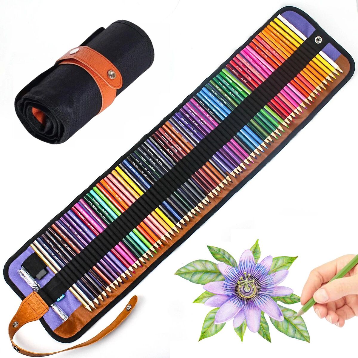 50/72-Piece Colored Pencil Set with Canvas Roll-Up Case - Pe