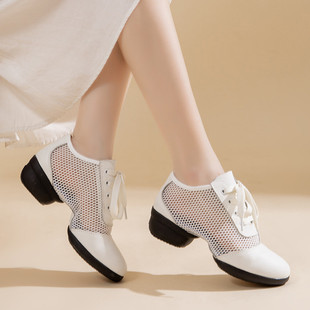 夏季 现代舞鞋 头层牛皮女式 广场舞鞋 软底网布跳舞鞋 8120康华舞蹈鞋