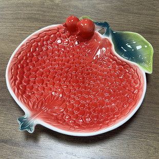 创意石榴盘子中式结婚陶瓷果盘家用红色订婚摆盘糕点糖果盘干果盘