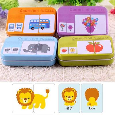 Baby Cognition Puzzle Toys Toddler Kids Iron Box Cards Match